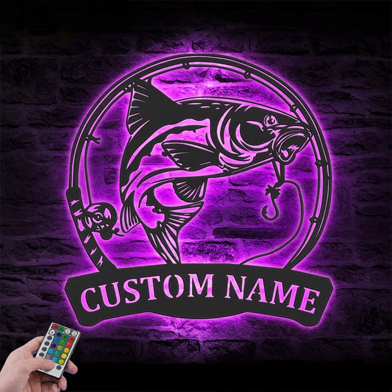 Custom Name Fisher Name Sign Home Decor Boy Girl Nursery Metal Wall Signs With RGB Led Light