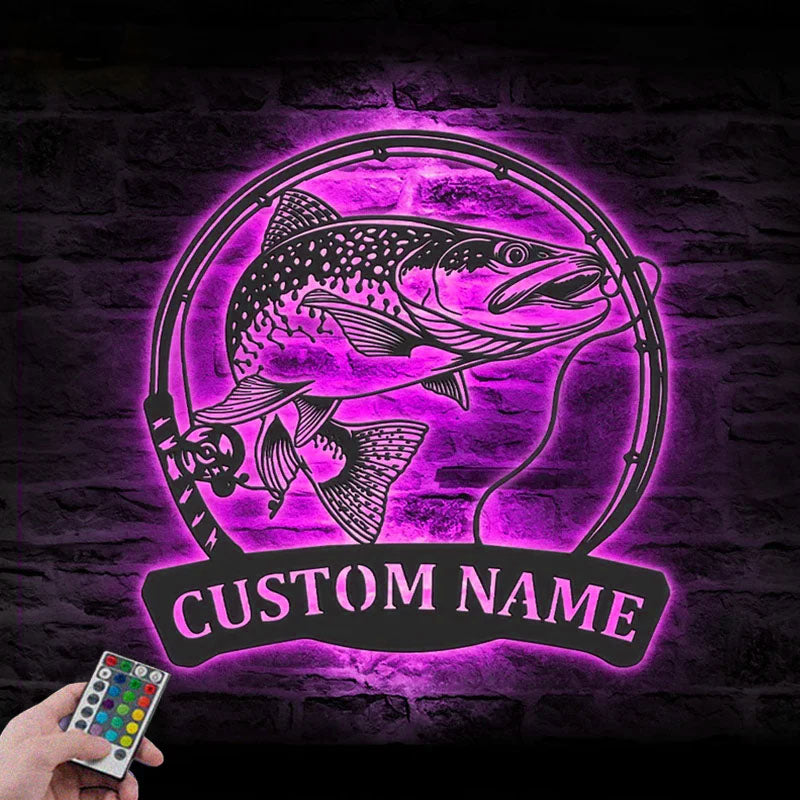 Custom Name Fisher Name Sign Home Decor Metal Wall Signs With RGB Led Light