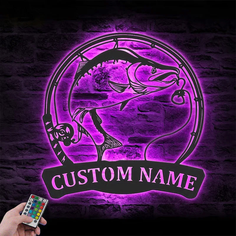 Custom Name Fisher Name Sign Home Decor Metal Wall Signs With RGB Led Light