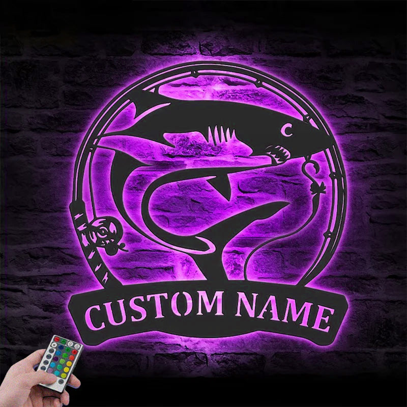 Custom Name Fisher Name Sign Home Decor Metal Wall Signs With RGB Led Light