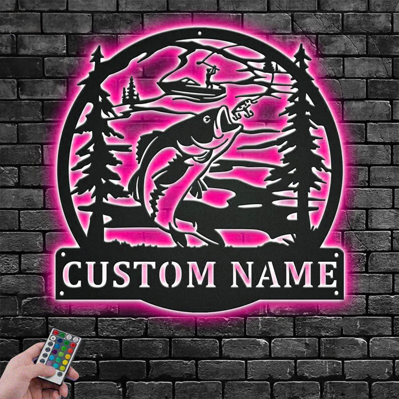 Custom Name Fisherman Name Sign Decoration For Room Metal Wall Signs With RGB Led Light