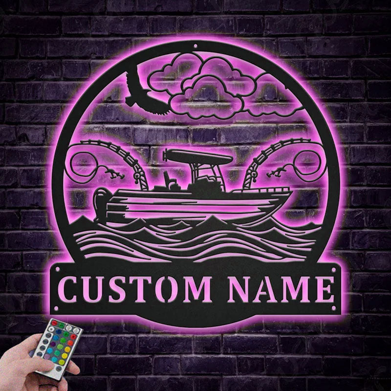 Custom Name Fishing Boat Metal Wall Signs With RGB Led Light
