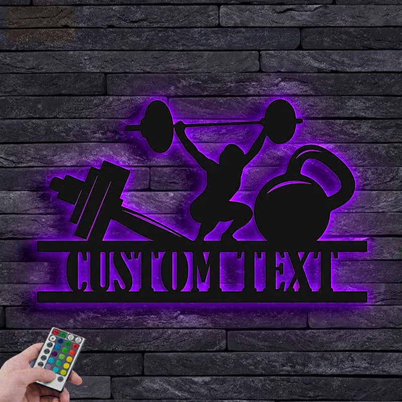 Custom Name Fitness Room Name Sign Metal Wall Signs With RGB Led Light
