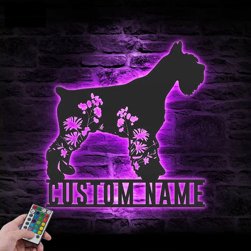 Custom Name Flower Dog Lover Name Sign Home Decor, Metal Wall Signs With RGB Led Light
