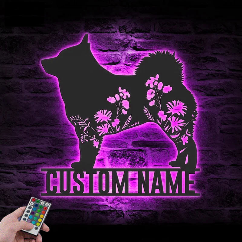 Custom Name Flower Dog Lover Name Sign Home Decor, Metal Wall Signs With RGB Led Light