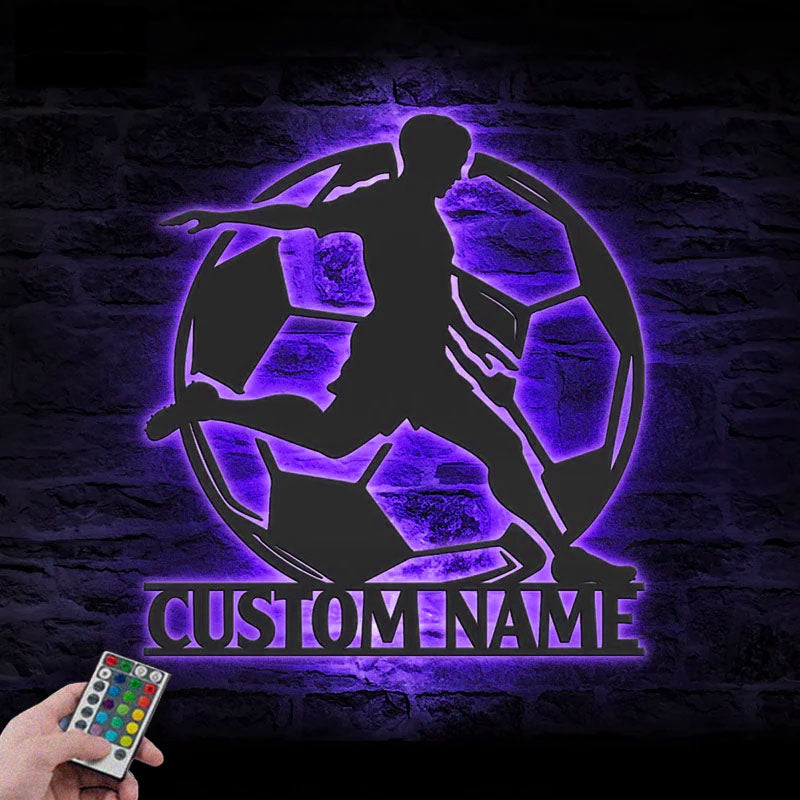 Custom Name Football Player Lover Sign Home Decor, Metal Wall Signs With RGB Led Light