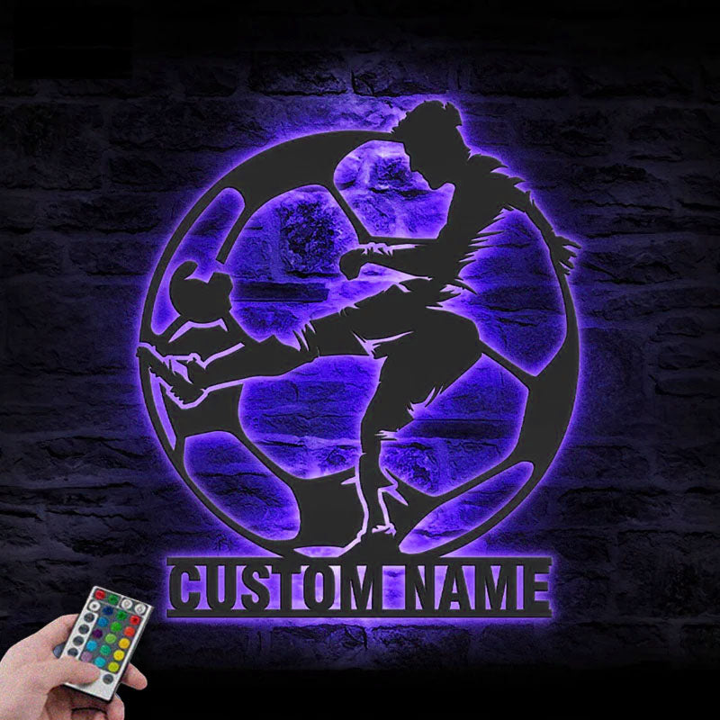 Custom Name Football Player Lover Sign Home Decor, Metal Wall Signs With RGB Led Light