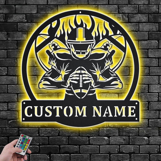Custom Name Football Player Name Sign Decoration For Room, Metal Wall Signs With RGB Led Light
