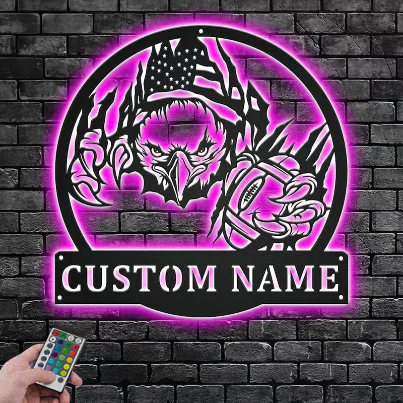 Custom Name Football Player Name Sign Decoration For Room, Metal Wall Signs With RGB Led Light