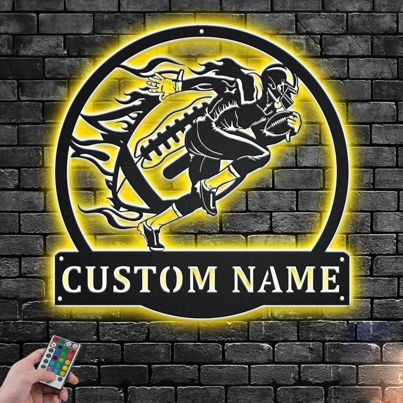 Custom Name Football Player Name Sign Decoration For Room, Metal Wall Signs With RGB Led Light