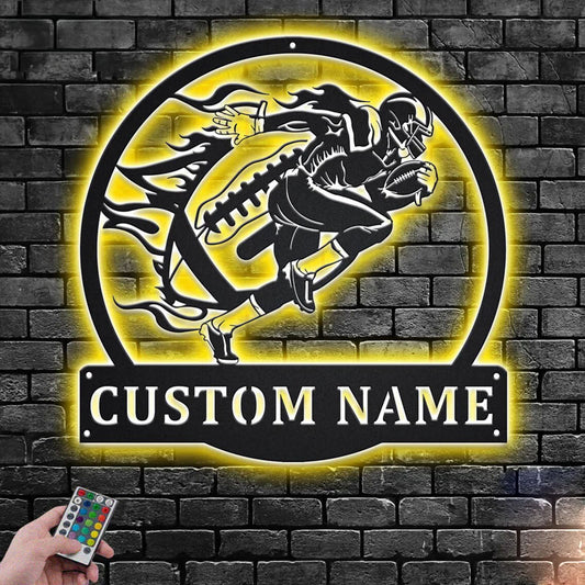 Custom Name Football Player Name Sign Decoration For Room, Metal Wall Signs With RGB Led Light