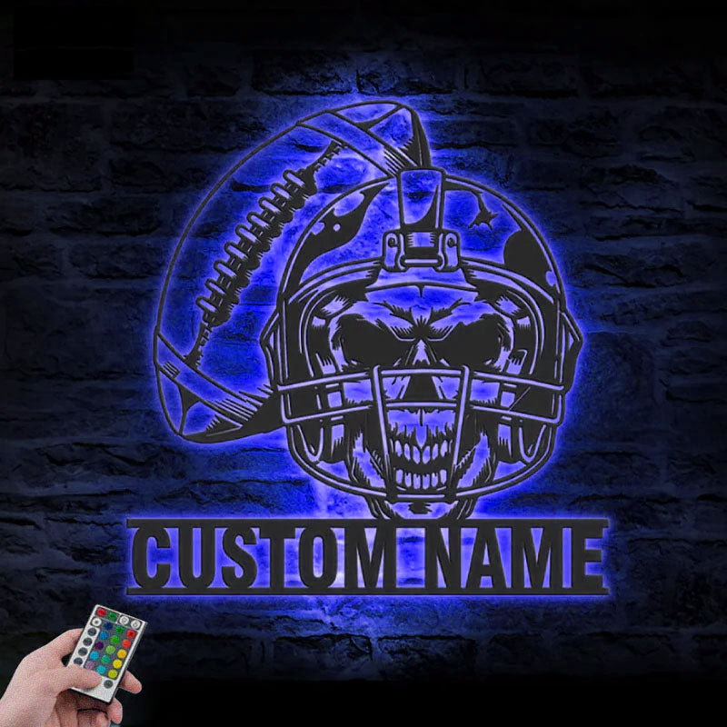 Custom Name Football Player Name Sign Decoration, Metal Wall Signs With RGB Led Light
