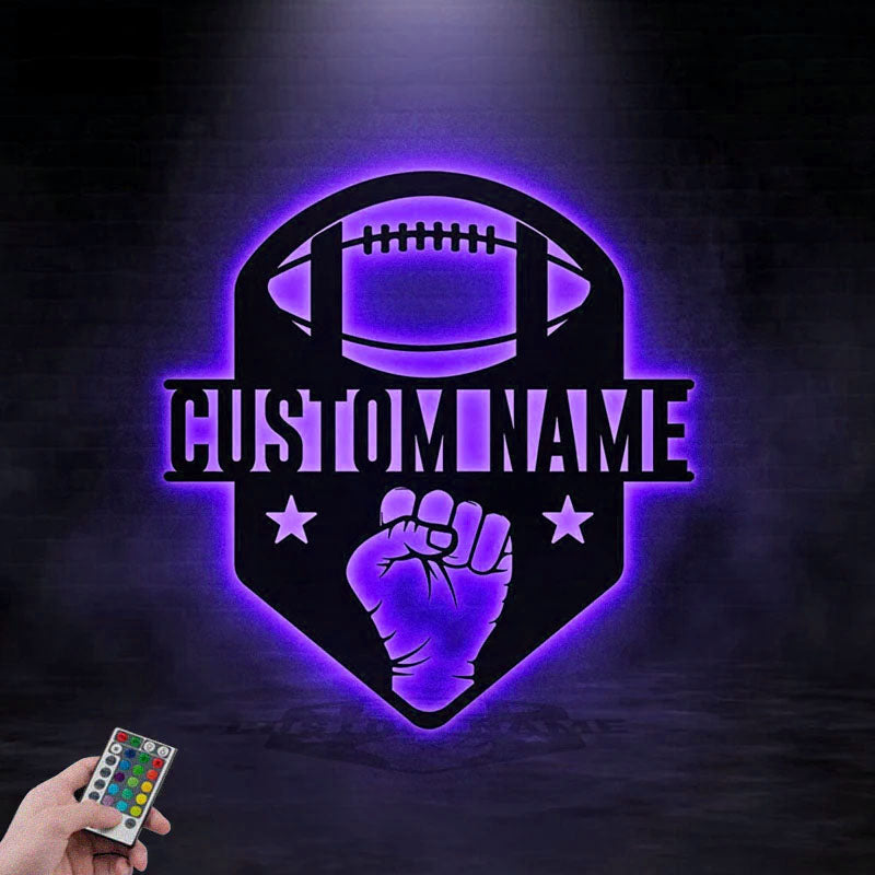 Custom Name Football Player Name Sign Decoration, Metal Wall Signs With RGB Led Light