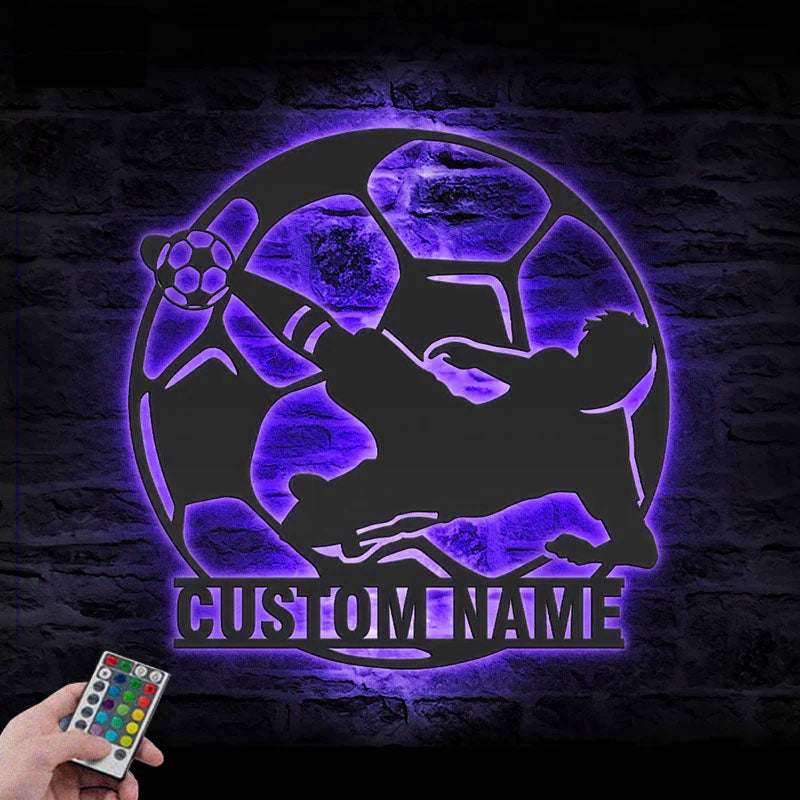 Custom Name Football Player Name Sign Home Decor, Metal Wall Signs With RGB Led Light