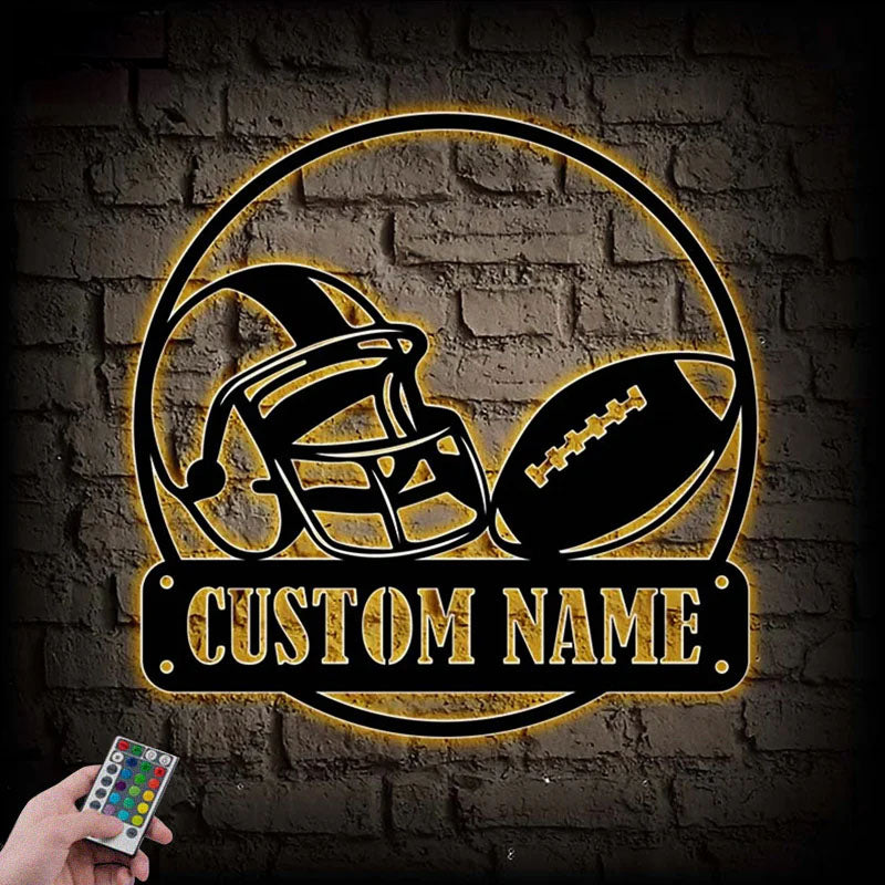 Custom Name Football Player Name Sign, Metal Wall Signs With RGB Led Light