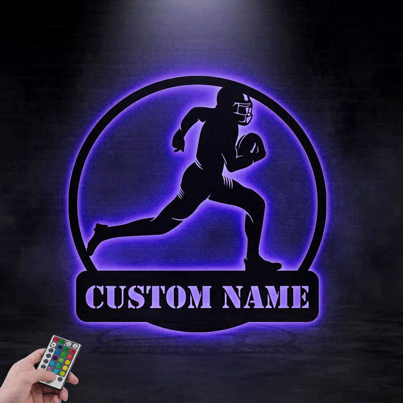 Custom Name Football Player Name Sign, Metal Wall Signs With RGB Led Light