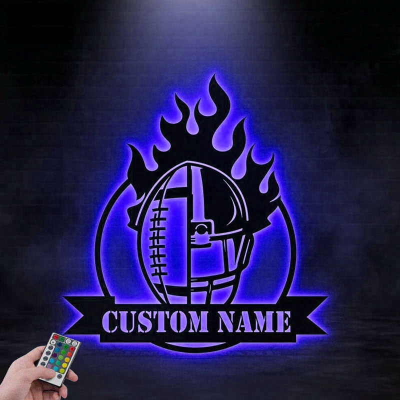 Custom Name Football Player Name Sign, Metal Wall Signs With RGB Led Light