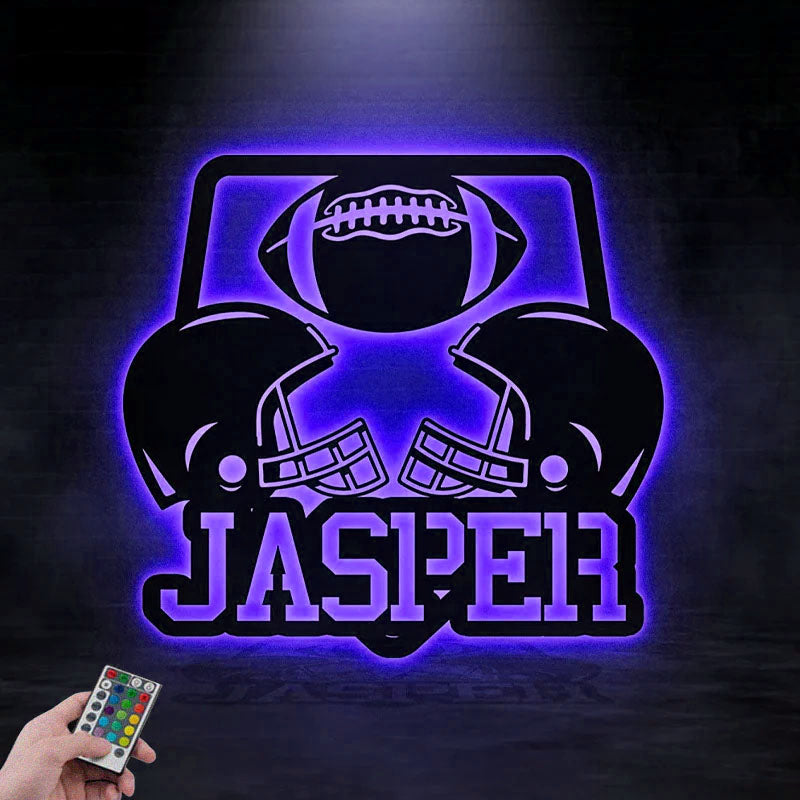 Custom Name Football Team, Football Room Decor, Metal Wall Signs With RGB Led Light