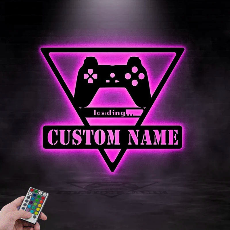Custom Name Game Controller For Game Room Decor, Metal Wall Signs With RGB Led Light