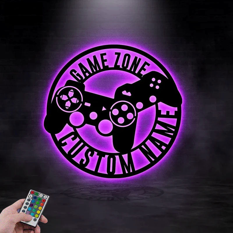 Custom Name Gamer Name Sign, Gaming Zone Name Sign, Metal Wall Signs With RGB Led Light