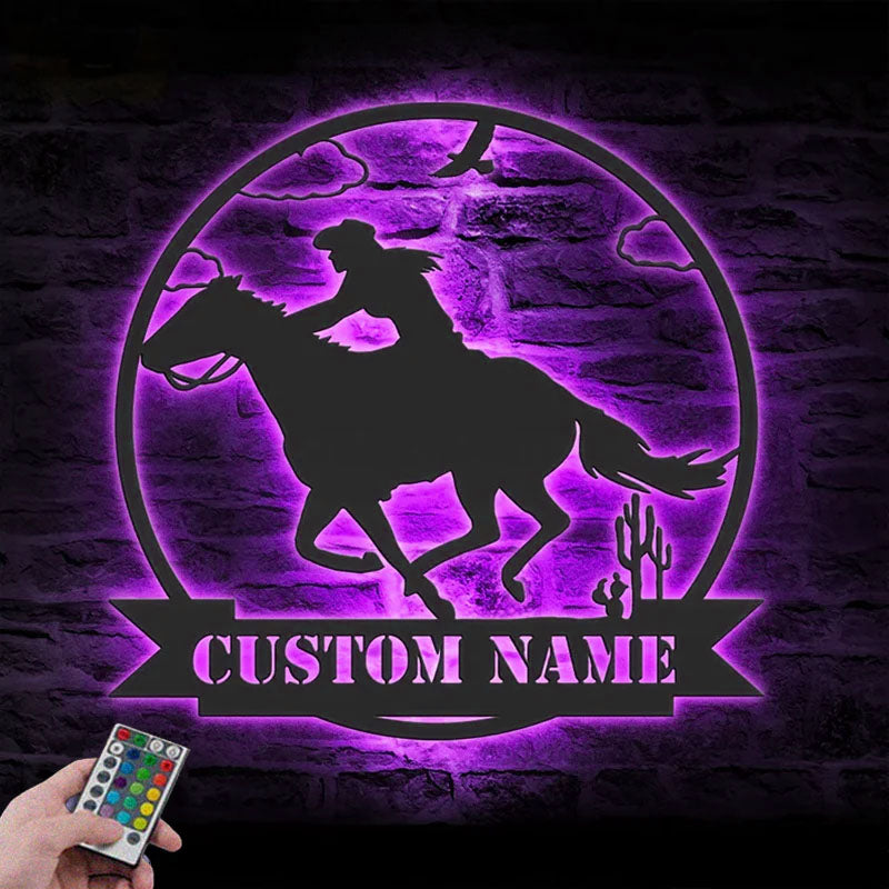 Custom Name Girl And Horse Name Sign Home Decor Horse Farmhouse Barn, Metal Wall Signs With RGB Led Light