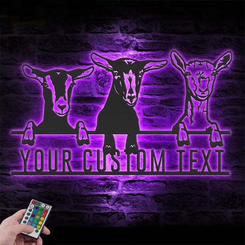 Custom Name Goat Livestock Name Sign Home Decor Goat Barn, Metal Wall Signs With RGB Led Light