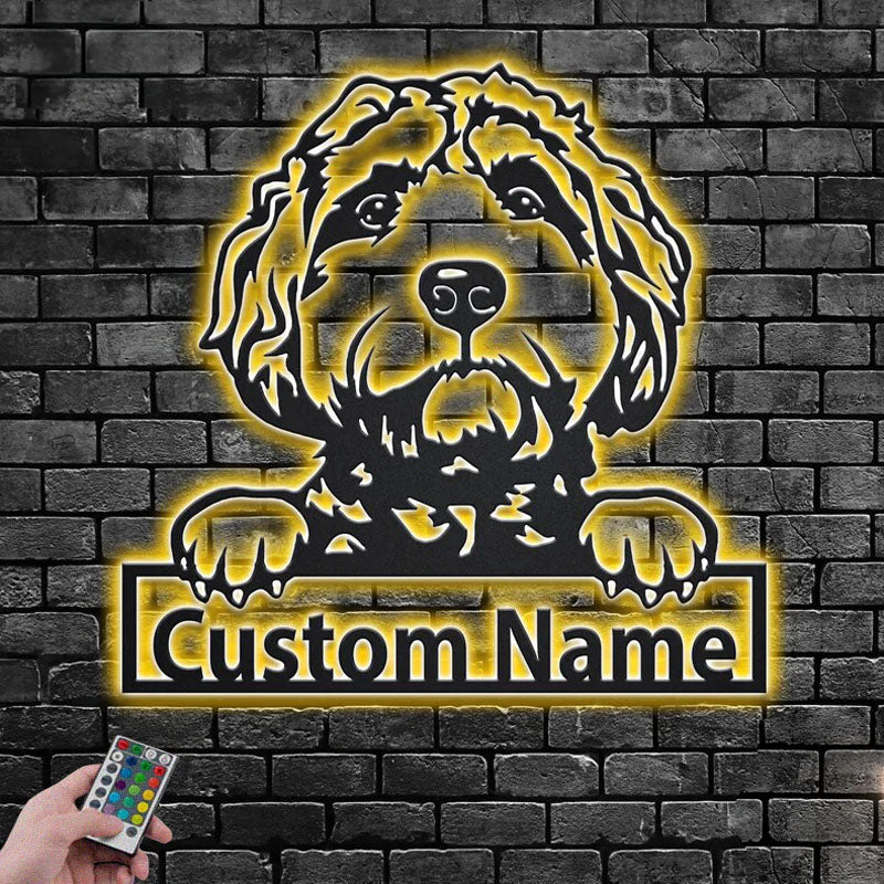 Custom Name Goldendoodle Name Sign Decoration For Dog Room, Metal Wall Signs With RGB Led Light