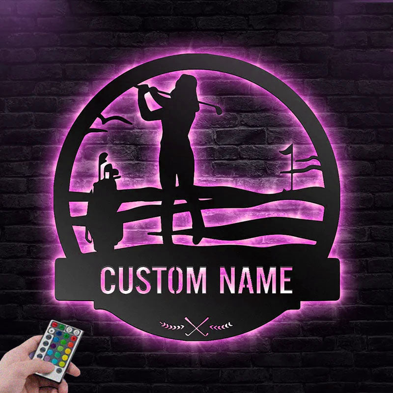 Custom Name Golf Players Name Sign Decoration For Room, Metal Wall Signs With RGB Led Light