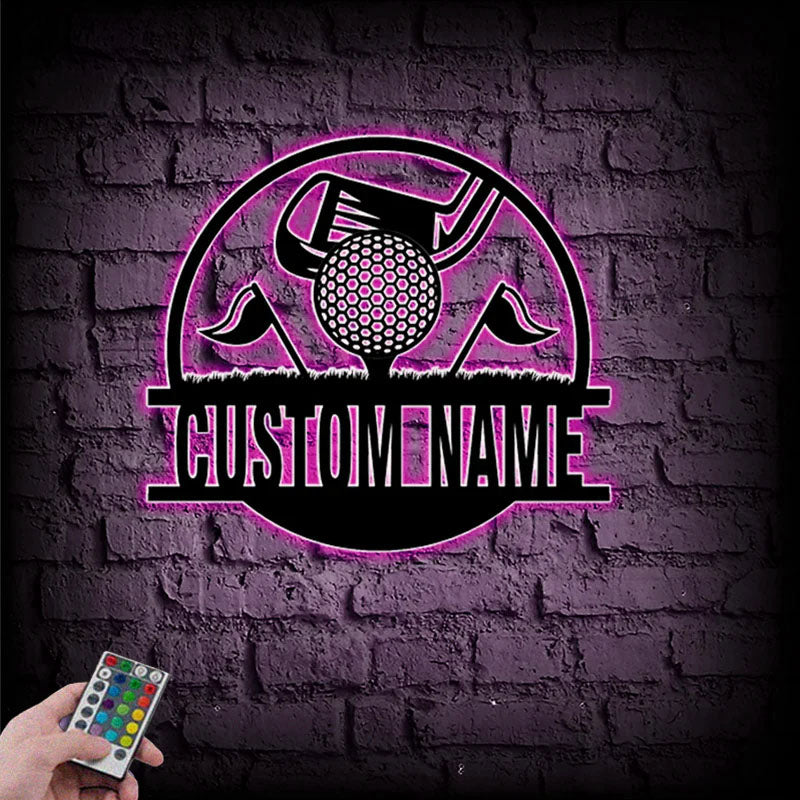 Custom Name Golf Sign Metal Wall Signs With RGB Led Light