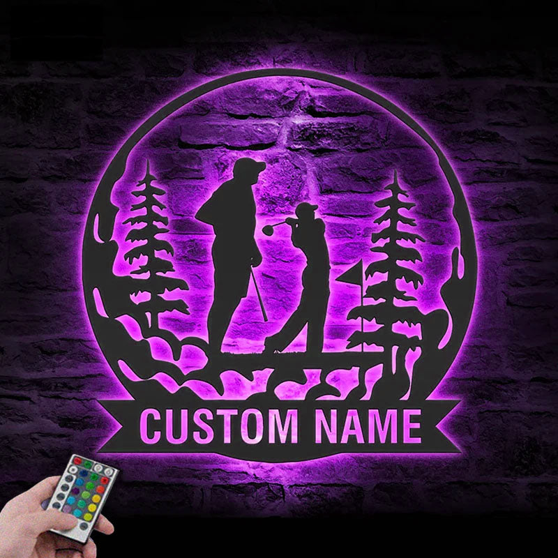 Custom Name Golfer Family Name Sign Home Decor 19th Hole Golf Club, Metal Wall Signs With RGB Led Light