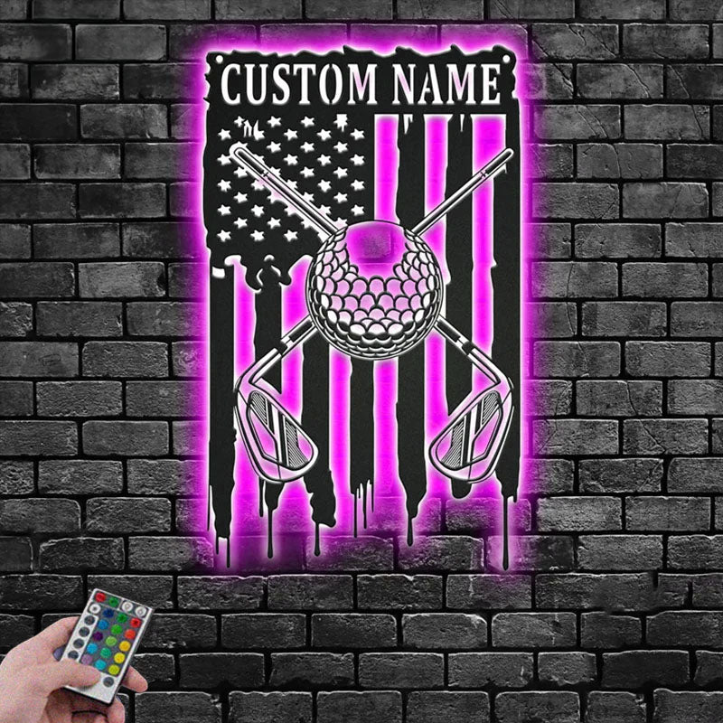 Custom Name Golfer Name Sign Decoration For Room, Metal Wall Signs With RGB Led Light