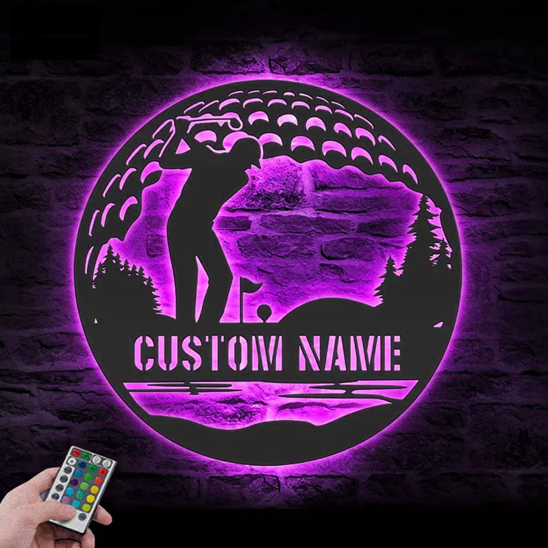 Custom Name Golfer Name Sign Home Decor, Metal Wall Signs With RGB Led Light