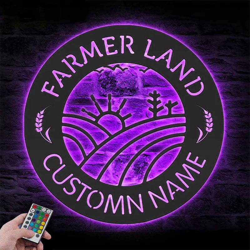 Custom Name Grain Farmhouse Name Sign Home Decor Business Barn, Metal Wall Signs With RGB Led Light