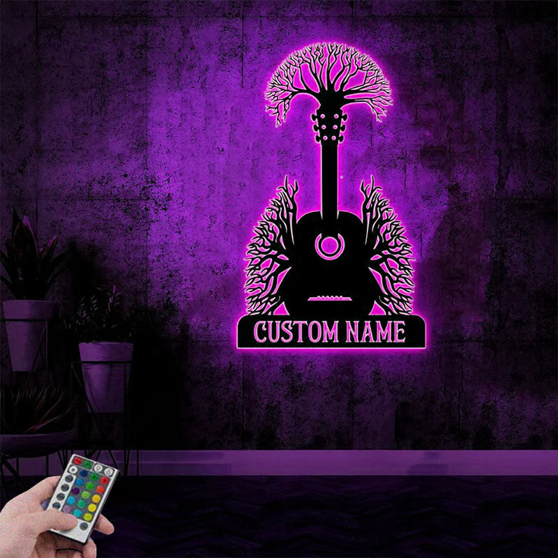 Custom Name Guitar Name Monogram Sign Home, Metal Wall Signs With RGB Led Light