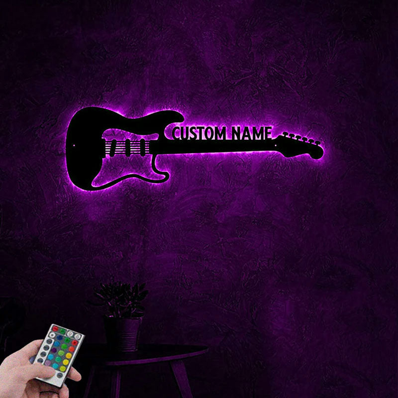 Custom Name Guitar Player Name Sign, Metal Wall Signs With RGB Led Light
