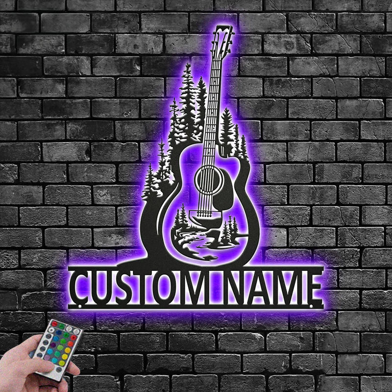 Custom Name Guitarist Name Sign Decoration For Room, Metal Wall Signs With RGB Led Light