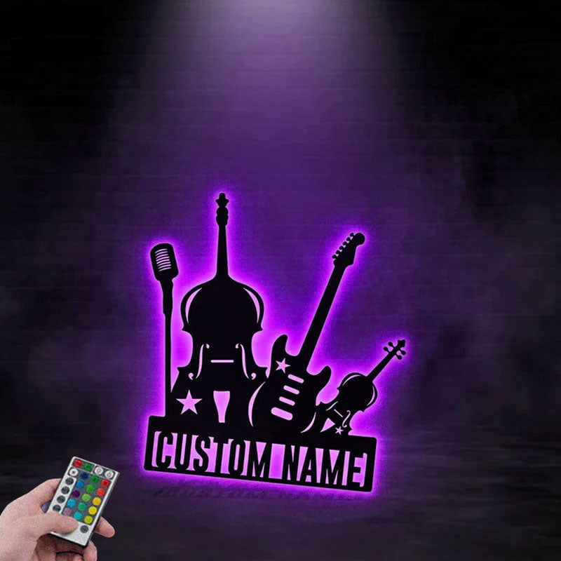 Custom Name Guitarist Name Sign, Home Decor Music Room, Metal Wall Signs With RGB Led Light