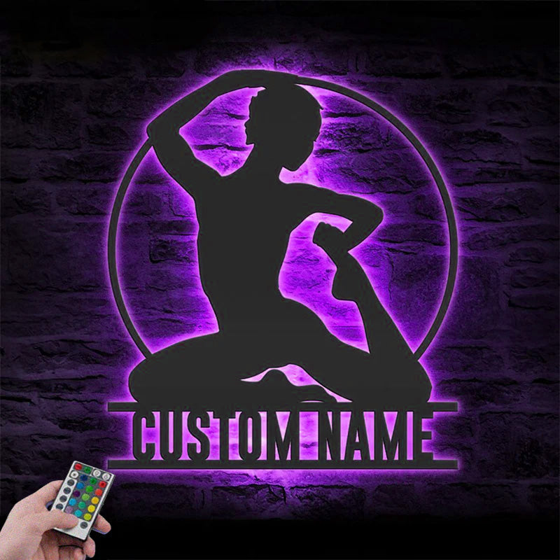 Custom Name Gymnast And Tumbling Cheerleading Fitness Metal Wall Signs With RGB Led Light