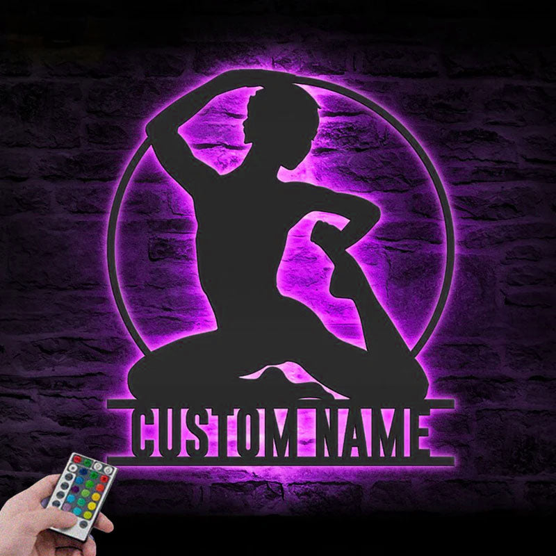 Custom Name Gymnast Name Sign Home Decor Tumbling Cheerleading Fitness, Metal Wall Signs With RGB Led Light