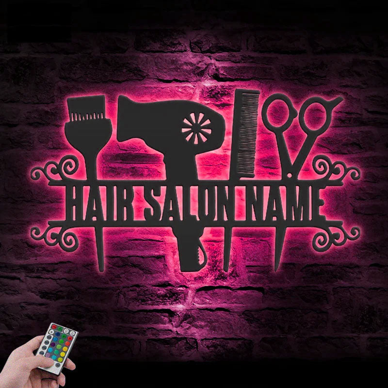 Custom Name Hair Stylist Name Sign Home Decor, Metal Wall Signs With RGB Led Light