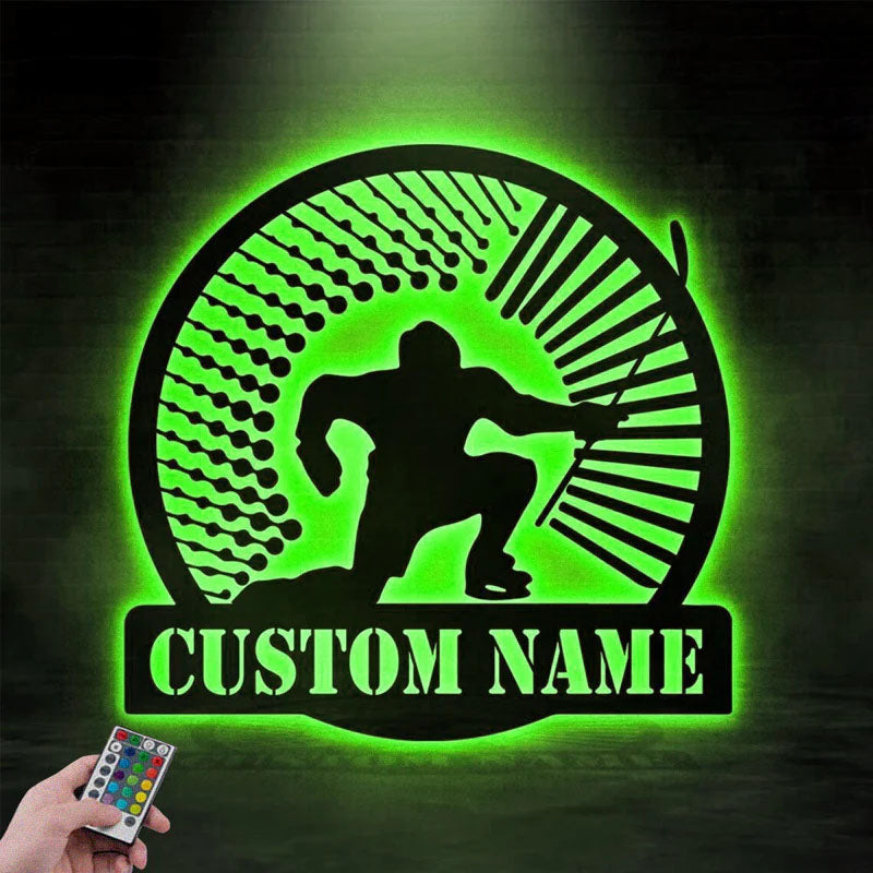 Custom Name Hockey LED Metal Art Sign, Metal Wall Signs With RGB Led Light