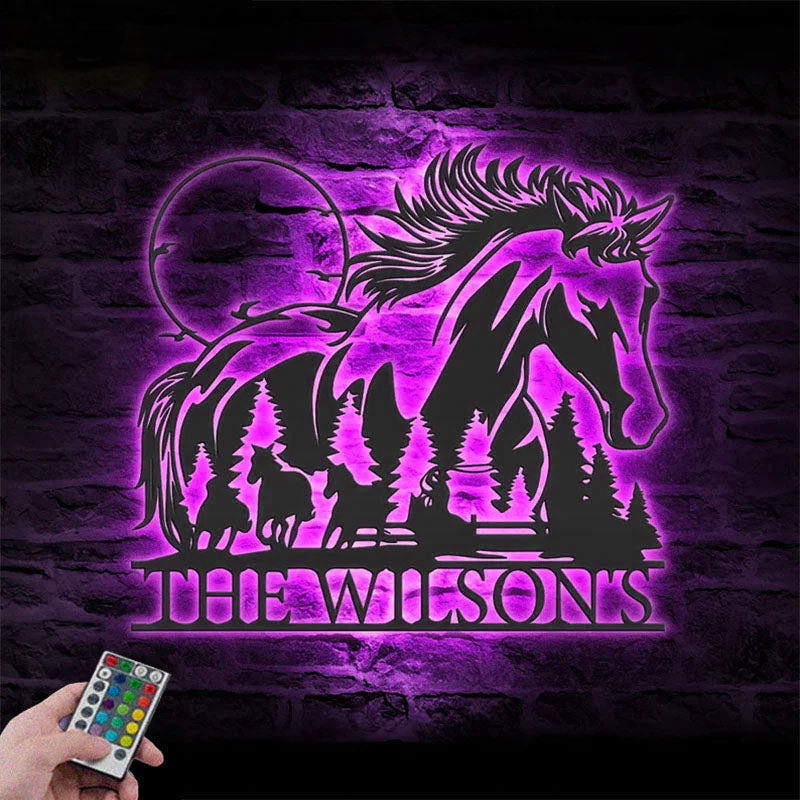 Custom Name Horse Livestock Name Sign Home Decor Horse Barn Metal Wall Signs With RGB Led Light