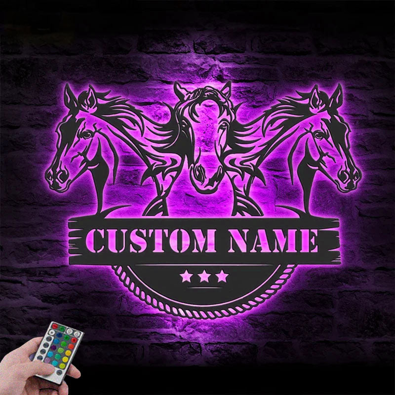 Custom Name Horse Livestock Name Sign Home Decor Horse Barn, Metal Wall Signs With RGB Led Light