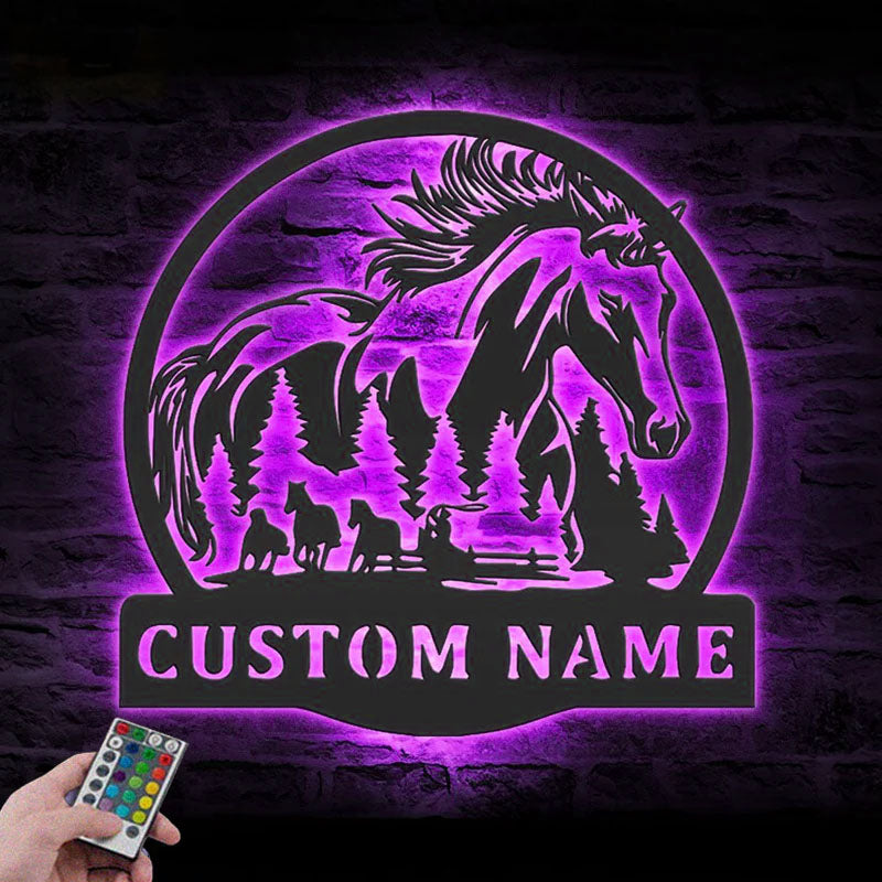 Custom Name Horse Livestock Name Sign Home Decor Horse Barn, Metal Wall Signs With RGB Led Light