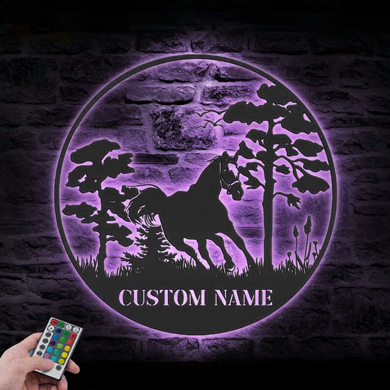 Custom Name Horse Livestock Name Sign Home Decor Horse Barn, Metal Wall Signs With RGB Led Light
