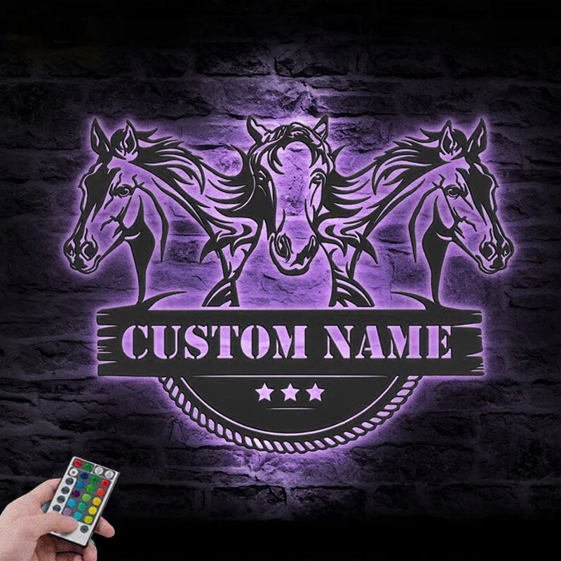 Custom Name Horse Livestock Name Sign Home Decor Horse Barn, Metal Wall Signs With RGB Led Light