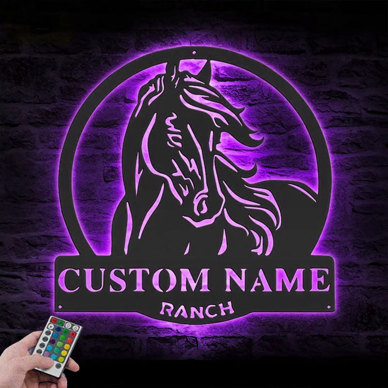Custom Name Horse Livestock Name Sign Home Decor, Metal Wall Signs With RGB Led Light