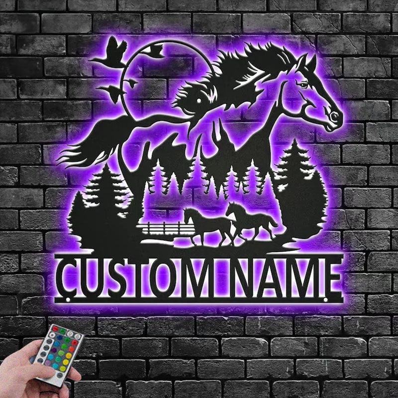 Custom Name Horse Name Sign Decoration For Room, Metal Wall Signs With RGB Led Light