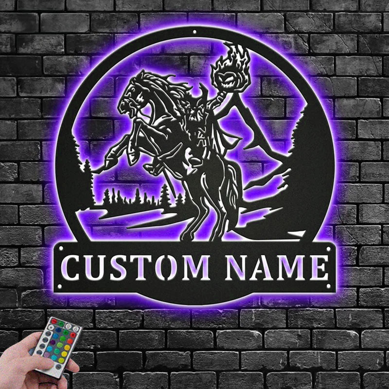 Custom Name Horseman Name Sign Decoration For Room, Metal Wall Signs With RGB Led Light