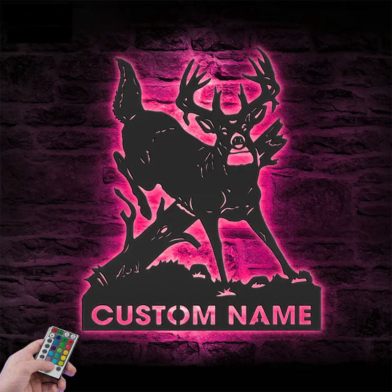 Custom Name Hunter Name Sign Home Decor, Metal Wall Signs With RGB Led Light
